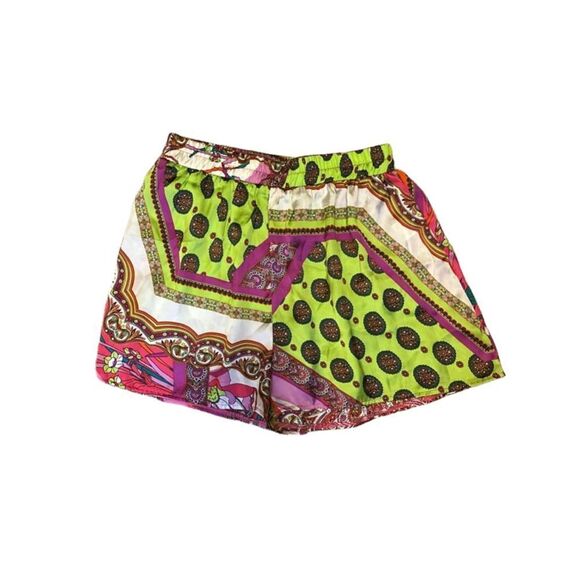 Shein‎ satin effect paisley Shorts, Size Lg, Green & Pink - Picture 2 of 5